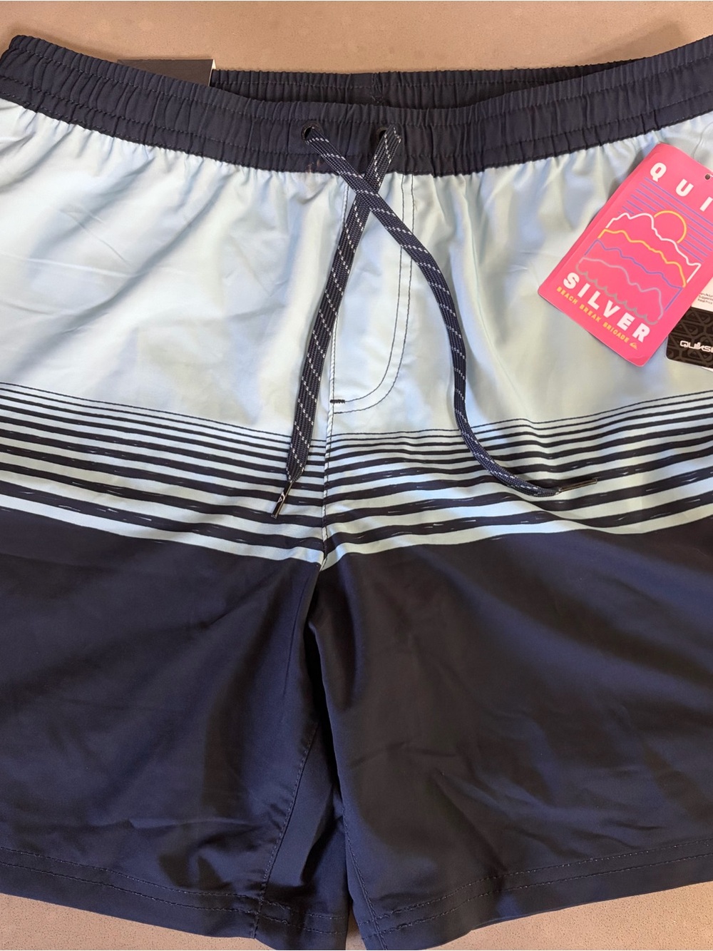 Quiksilver Light Blue and Navy Striped Men’s Board Shorts